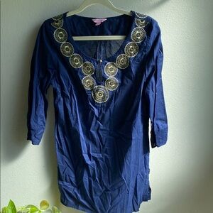Lilly Pulitzer Navy Tunic with Gold Embroidery